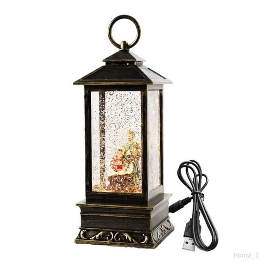 Centre De Table Noel BELLE VOUS Lanterne De Noel Avec Neige - Bougie Père Noel Sans Flamme 26x10cm - Lanterne Bougie Decoration Noel Avec Paillette Et Piédestal En Bronze Deco De Noel Interieur