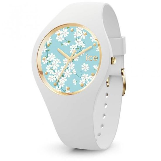 Bracelet silicone / plastique femme - ICE WATCH - Montre Ice Watch Ice Flower White Sakura M - Couleur de la matière:Blanc