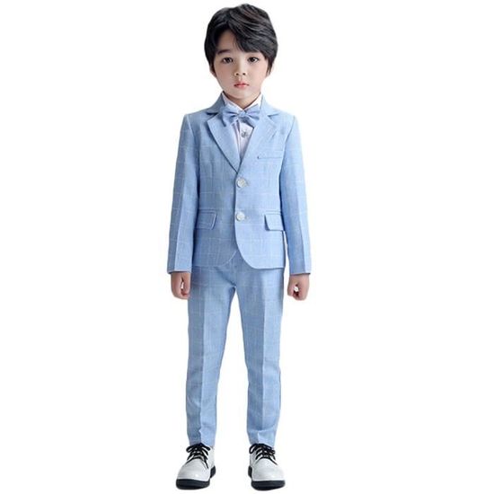 Costume Complet Bébé Garçon 5 Pièces Pour Baptême Et Mariage - Body, Gilet, Pantalon, Nœud Papillon Et Boutonnière