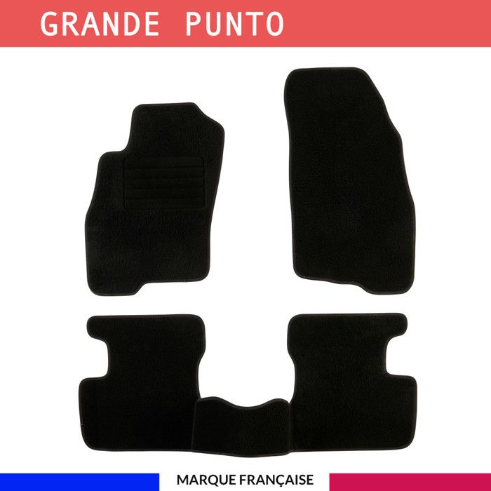 Tapis de sol voiture - Sur mesure pour FIAT GRANDE PUNTO (10/2005-12/2012) Antidérapant - 3 pièces : Protection arrière - Moquette