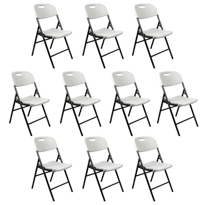 lot de 10 chaises de plage pliantes avec poignée 47x58x87cm 7house.  blanc