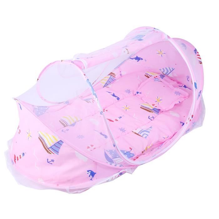3 pcs-ensemble Tentes Moustique Portable Pliable Voyage Sommeil pour Bébé Nouveau-Né (Rose 110x65x65 cm)-COL
