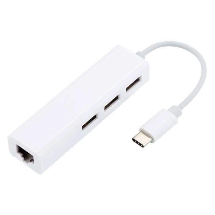 USB-C LAN RJ45 réseau Ethernet Câble adaptateur 3 USB 2.0 Hub Port pour MacBook DX224
