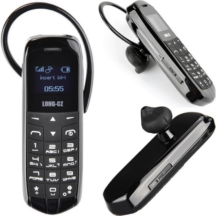 Noir LONG-CZ J8 Mini téléphone avec fonction mains libres Radio FM de soutien, carte micro SIM, réseau GSM