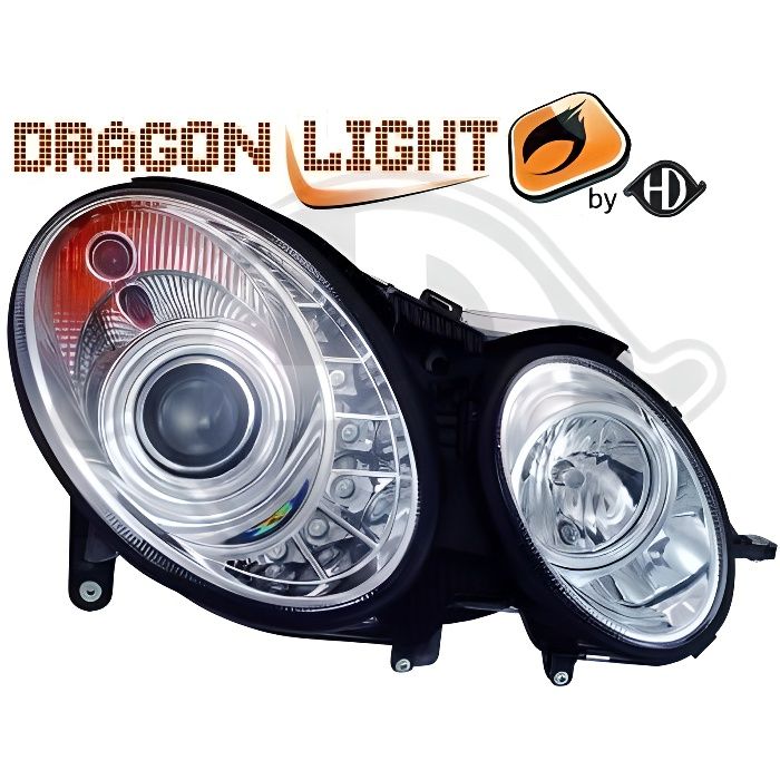 1615285 , Paire de Feux Phares Daylight LED chrome pour MERCEDES Classe E E220-501 W211 de 2002 a 2006
