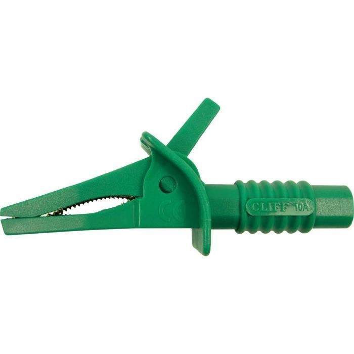 Pince croco de sécurité Cliff FCR7942 enfichable 4 mm CAT II 1000 V, CAT III 600 V vert
