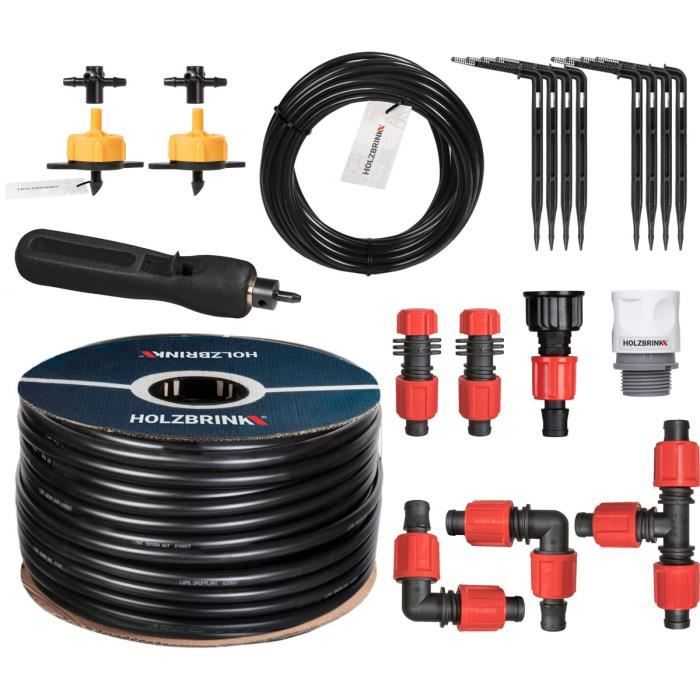 HOLZBRINK Kit d'arrosage goutte à goutte - système d'irrigation - serre - jardin - 15m Tuyau LDPE 16mm, 2x goutteur 2l/h