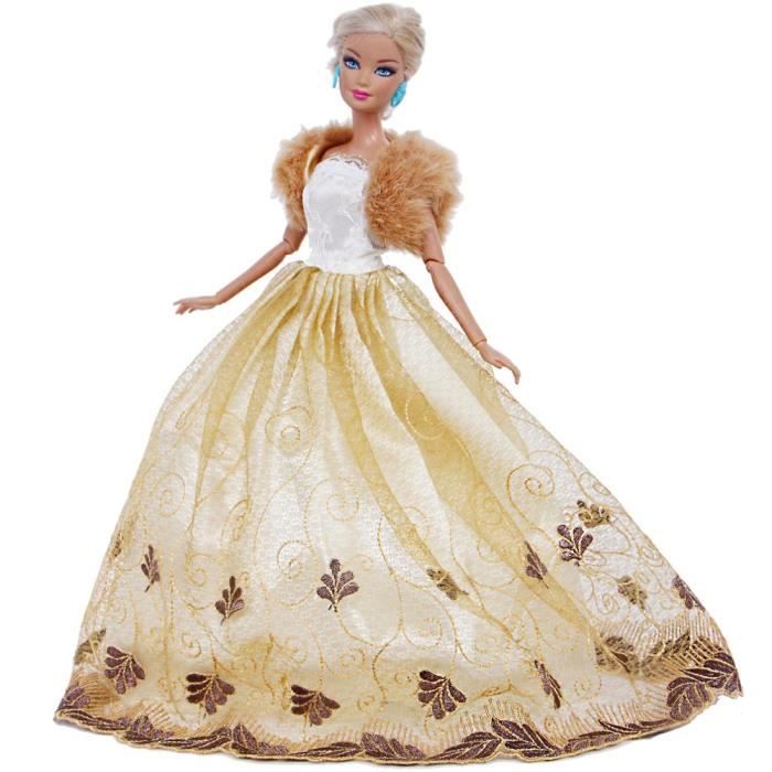 Mode bretelles dentelle robe de bal mariée blanc robes de mariée princesse traînant voile vêtements pour Barbie poupée accessoires