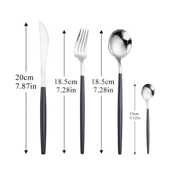 Couleur Blacksilver 4pcs En acier inoxydable 18-10, Service de table, Argentierie, Couteau, Fourchette, Cuill