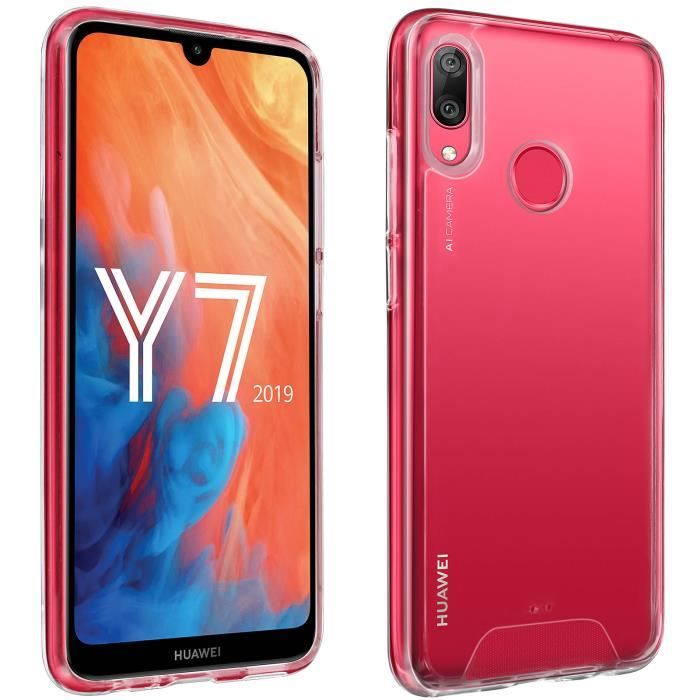 Coque Huawei Y7 2019 Protection Cristal Bi-matière Antichocs Transparent Blanc