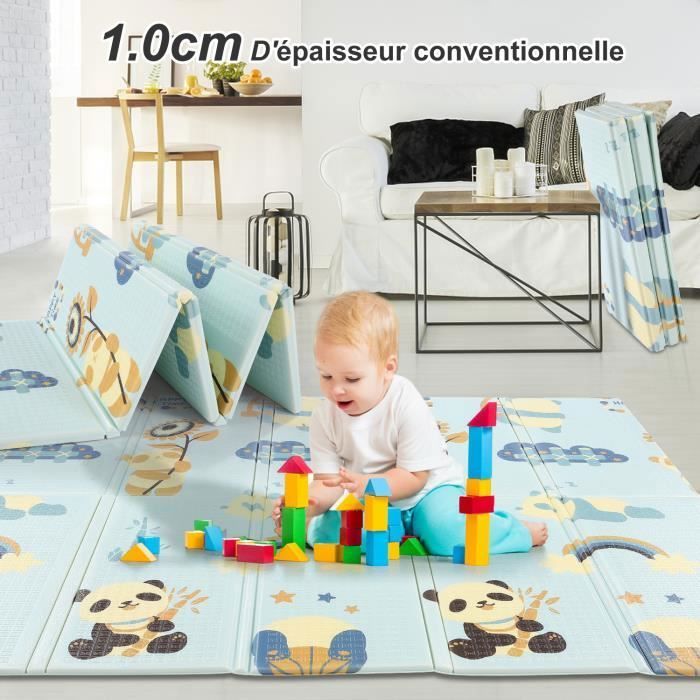Tapis de jeux pour enfant Tapis de jeux bébé pliable double face imperméable à l'eau non toxique antidérapant 200x180x1 cm CAROMA