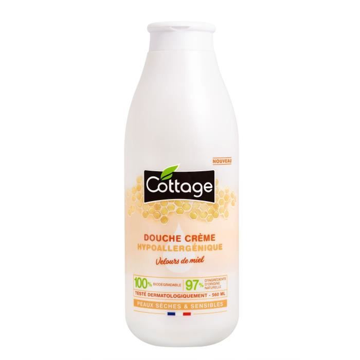 COTTAGE Douche crème hypoallergénique - Velours de Miel 97% d'ingrédients d'origine naturelle - 560 ml