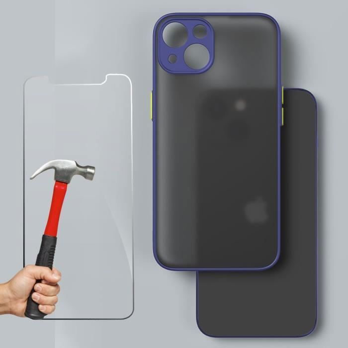 Pack Coque Pour iPhone 13 Protection Pc Silicone Bleu Marine + 1 Verre Trempé