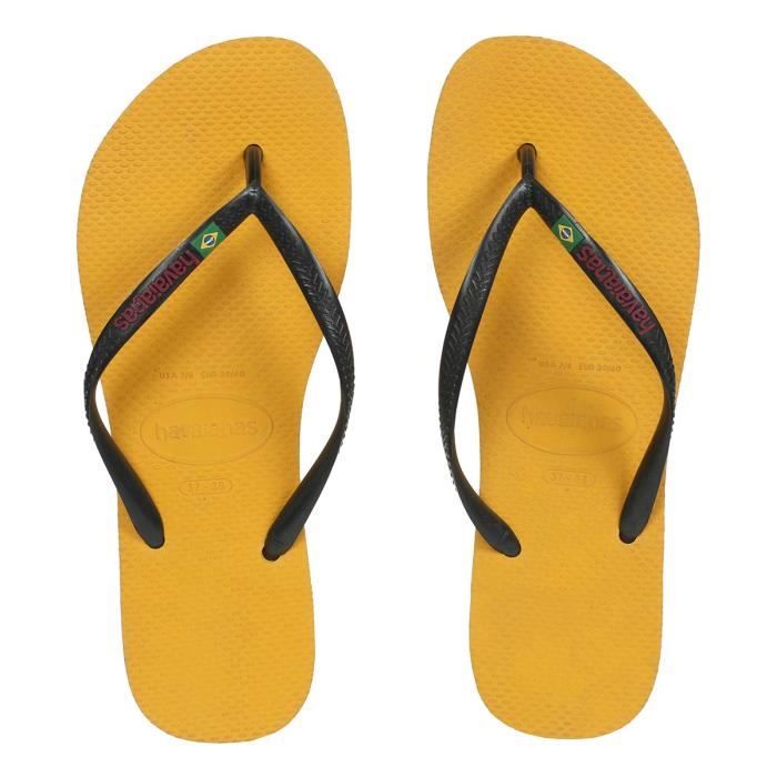 HAVAIANAS Tongs Slim Brasil Logo Jaune/Noir Mixte