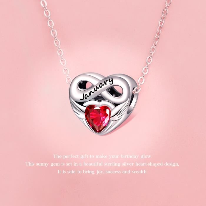 LaMenars January Birthstone Heart Bead Fit Original Pandora Charm Bracelet Genuine 925 Sterling Silver For Women Jewelry DIY Making