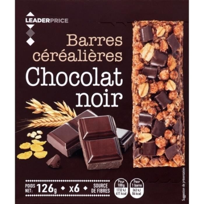 Barre céréles chocolat noir 6x 21g Leader Price
