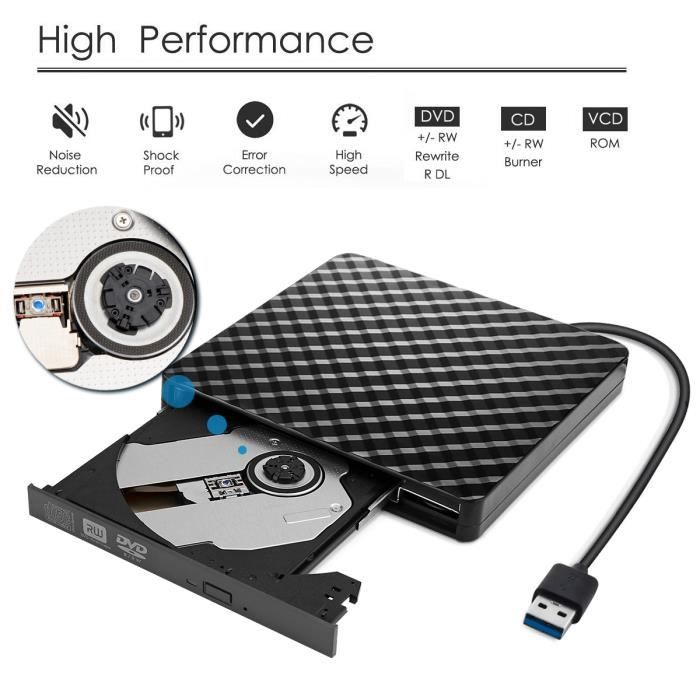 Lecteur DVD externe portable USB 3.0 Enregistreur CD / DVD-RW Transfert de données pour ordinateur portable haute vitesse