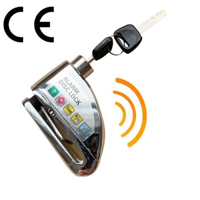 Bloc Disque Alarme Antivol Moto Bloque Disque Scooter Disc Lock avec Alarme de 110db,2Clés,1.5m Câble Antivol,1 Sac de Bloc Disque Alarme pour Moto/Vélo/Scooter Jaune 