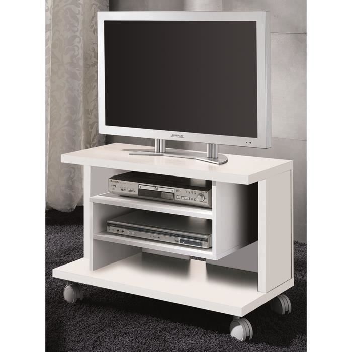 Meuble TV coloris blanc en bois - Dim : 54,5 x 40 x 80 cm
