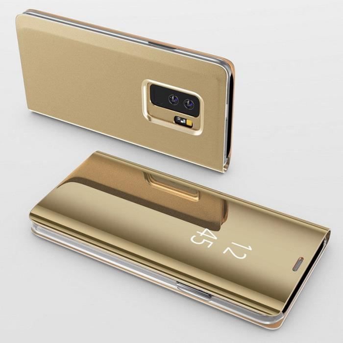 Coque Samsung Galaxy S10 - Housse Etui Rabat Miroir Or Protection Clear View [Phonillico®