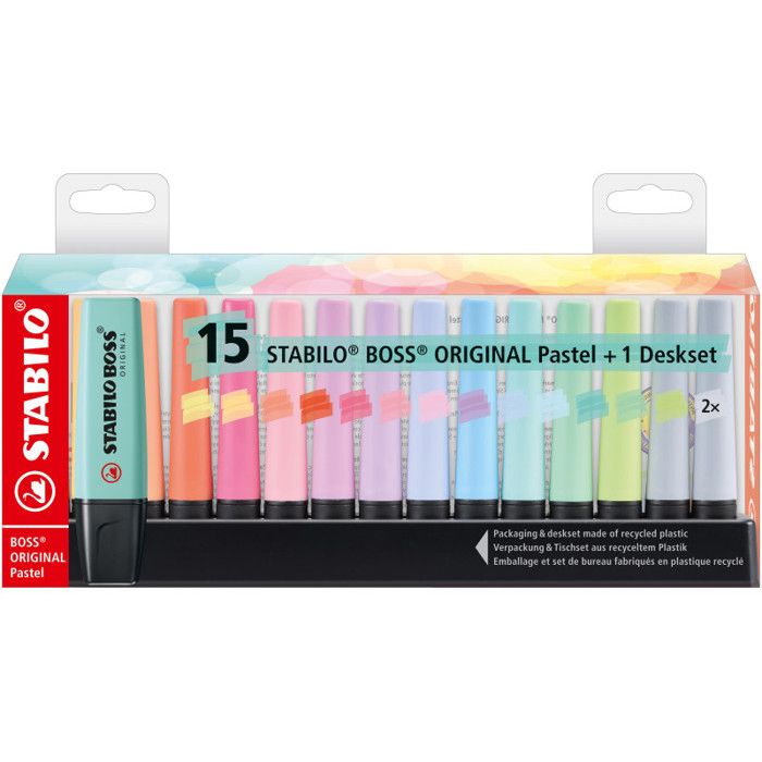 Set de bureau de 15 surligneurs BOSS ORIGINAL Pastel