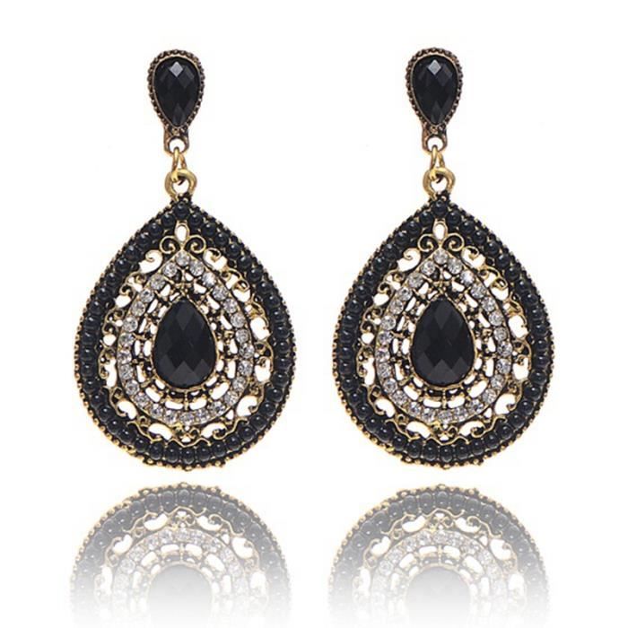 Mode féminine Fête de mariage Charm bijoux Vintage Bohemian perles coeur pendentif boucles d'oreilles femme
