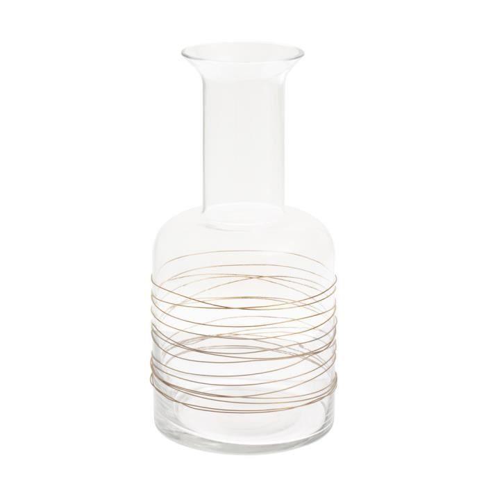 VASE VERRE BOUTEILLE LONG COL H25CM FILAMENT CUIVRE NEURE NEUTRE