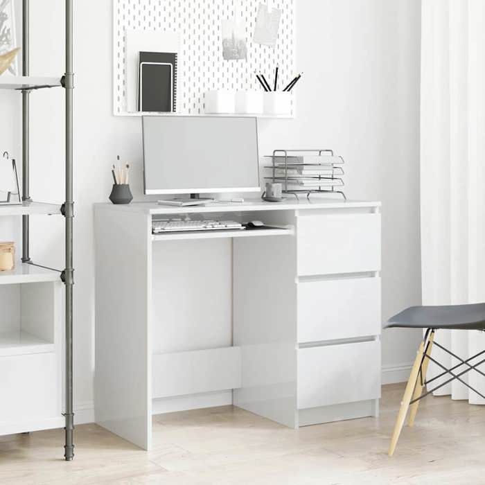 vidaXL Bureau Blanc brillant 90x45x76 cm Aggloméré