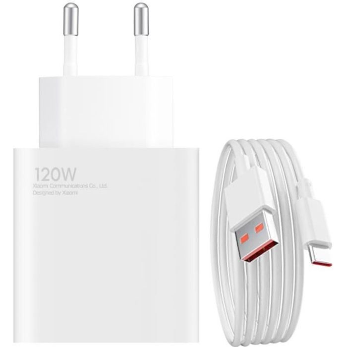 Chargeur Secteur USB 120W Charge Rapide avec Câble USB-C 1m Xiaomi Blanc