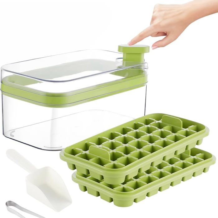 Bac À Glaçons Brigii Avec Couvercle Et Bac De Stockage – 56 Cubes, Silicone, Empilable