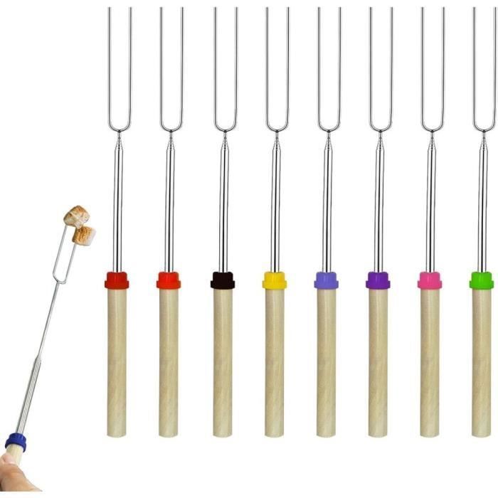 4 Brochettes Télescopiques BBQ - Inox, 31 à 81 Cm - Pour Guimauves, Saucisses, Légumes