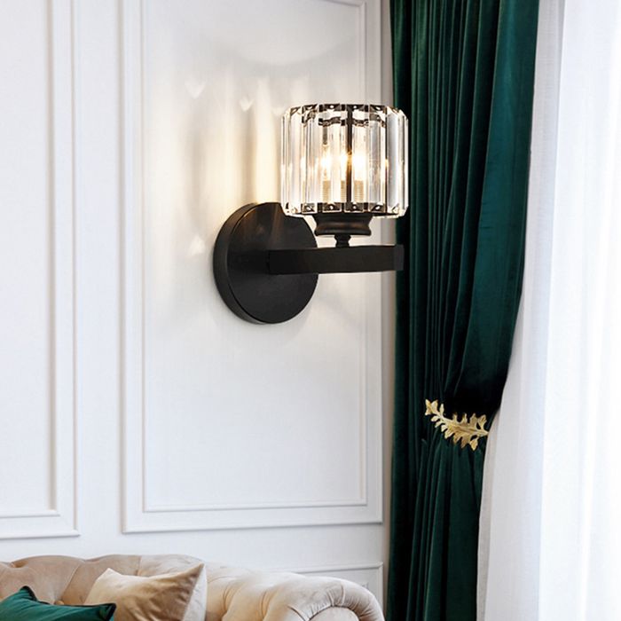 SNOGOLD Applique Murale Rétro en Cristal Lampe Murale Moderne en Cristal Rond Noir E27 Luminaire pour Chevet Chambre Couloir
