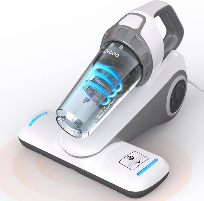 Aspirateur anti-acariens pour matelas avec lumière UV et capteur d'acariens, 10 kpa élimine 99,9 %, aspirateur à main pour matelas, bac à saleté 200 ml, aspirateur anti-acariens pour lits, canapés