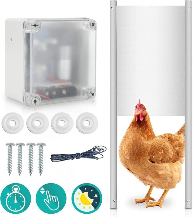 Porte Automatique Poulailler Avec Capteur De Lumière - Ouverture/ Fermeture Auto Pour Élevage Sécurisé | Piles Incluses