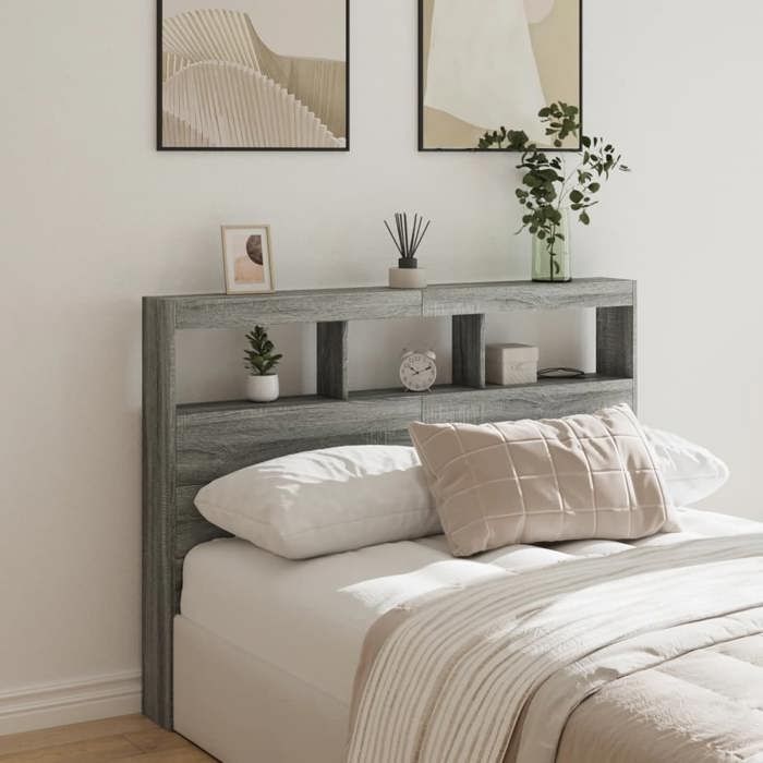 Armoire tête de lit avec LED-Tête de lit avec rangement à LED sonoma gris 140x17x102 cm