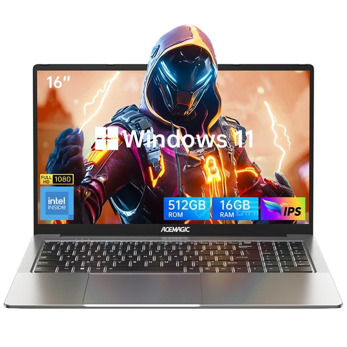 PC Portable ACEMAGIC – 16 FHD – 16Go DDR4512Go SSD – Intel 12th N97(jusquà 360 GHz) UHD Graphics1.2GHZ – WiFiUSB 3.2 Type C