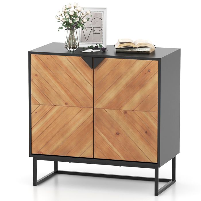 Buffet de Cuisine 80 x 40 x 80 cm COSTWAY Portes Pieds en Métal Meuble de Rangement pour Salon Salle à Manger Entrée Noir