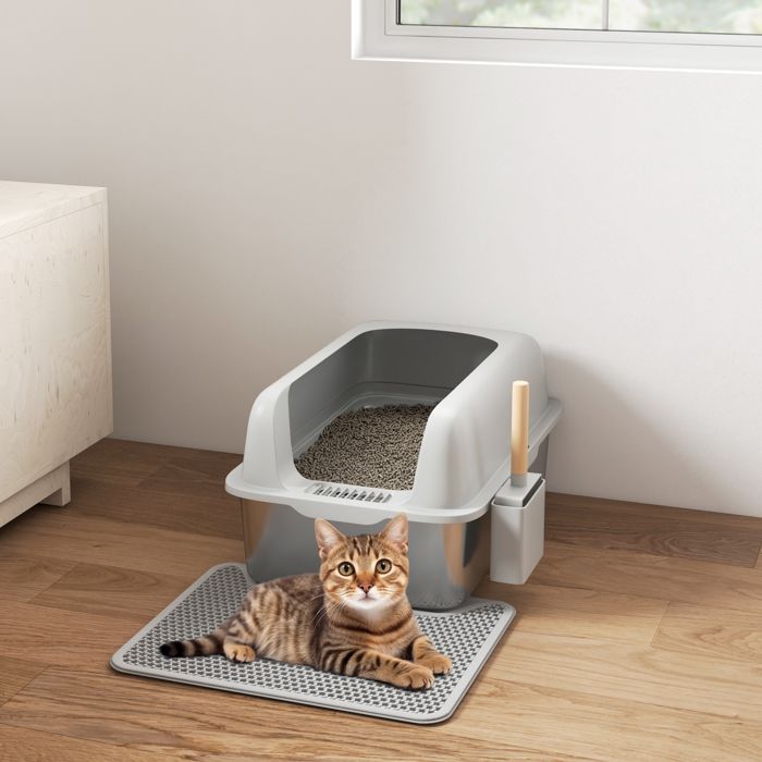 Meilleurs prix pour YITAHOME Bac à Litière - Chat - en Acier Inoxydable - Blanc - Fond Antidérapant - Anti-Fuite - Antiadhésive - 60 x 40 x 30,5 cm