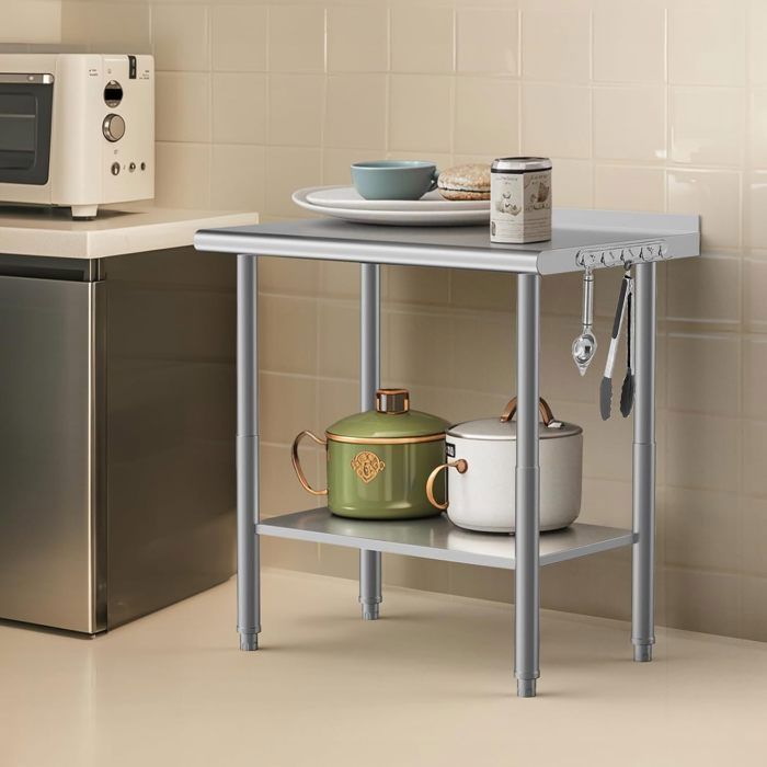 Table de travail de cuisine - PLAN DE TRAVAIL - Inox - 90x30x88cm - Structure solide - Style moderne
