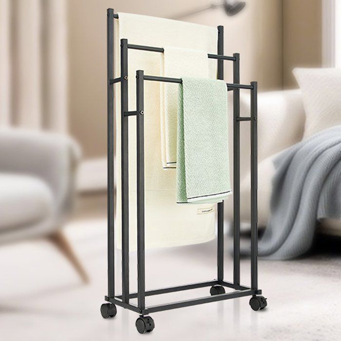 Porte-serviettes sur pied 3 niveaux détendage Avec roulettes Support serviettes Étagère de salle de bain Noir
