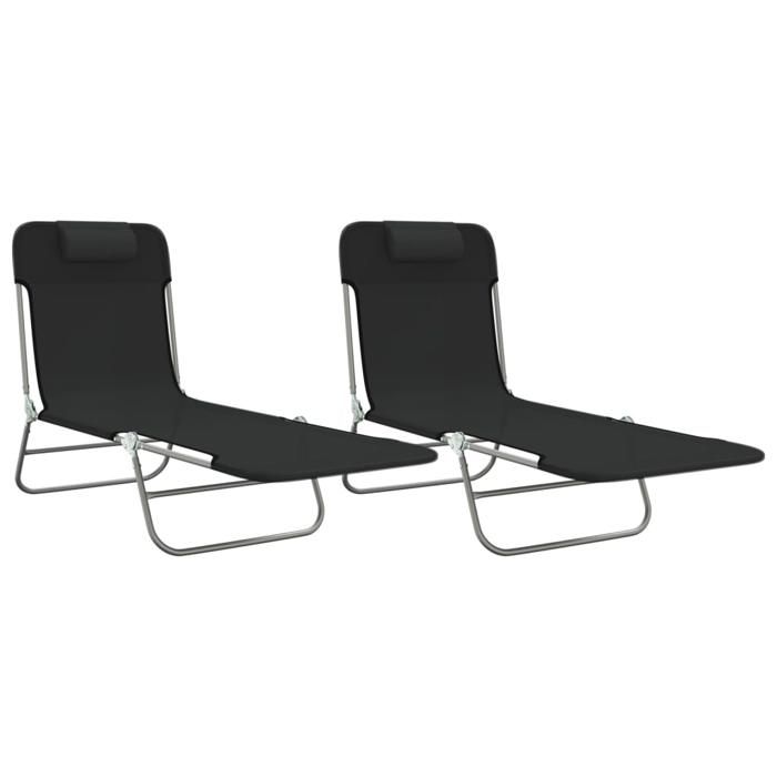 SWEETY - NEUF Chaises longues pliable - lot de 2 noir textilène et acier CC540