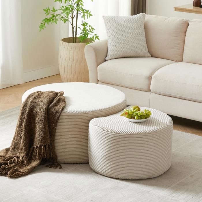 Lemonbest table basse ronde rembourrée multifonctionnelle - ensemble de 2 -126 × 81 × 40 cm table dappoint salon moderne - Blanc