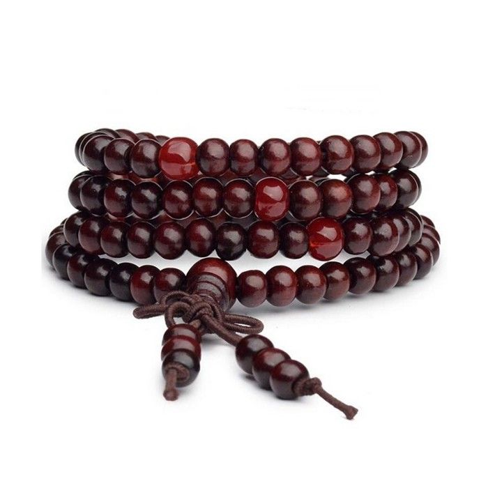 Bracelet tibétain mala bordeaux 6mm tassel et nœud sans fin