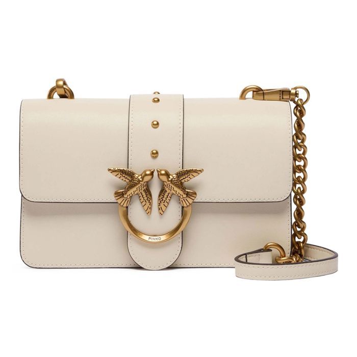 PINKO Sac à épaule bandoulière crème pour femme - Love One Mini ST. CL. S Bianco Seta - Antique Gold 327059