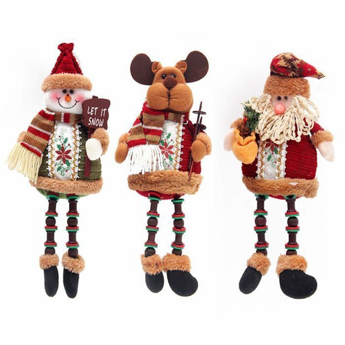 Jouet en peluche de Noël 3 pièces/ensemble super mignon longue jambe assis père Noël bonhomme de neige renne poupée ornements