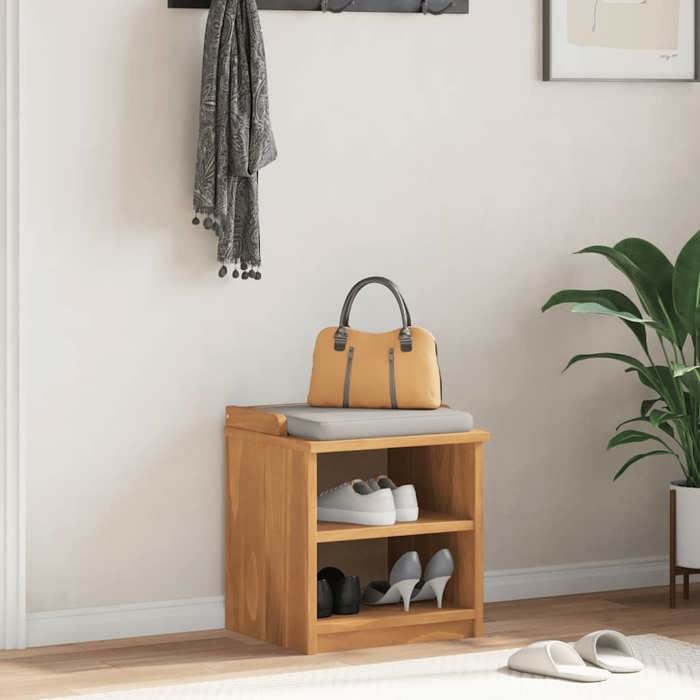 Banc de couloir en bois de pin massif - vidaxl - 45x40x50 cm - 2 étagères - Capacité 110 kg - SANDNES - Brun - Vernis UV