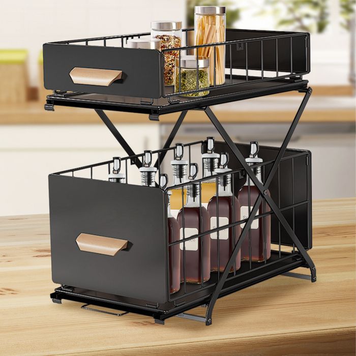 KEDIA Panier de Rangement Multifonctionnel de Type Tiroir étagère à épices de Cuisine Relevable 40*26*47cm Noir Contemporain