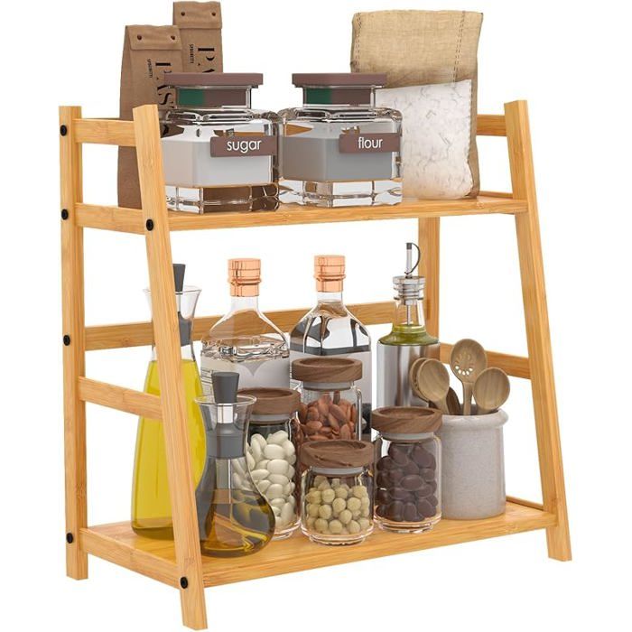 FEXPNDID étagère à épices en bambou rangement épices bois 40x40x21cm porte epices bambou etagere rangement cuisine  MEUBLE A EPICES