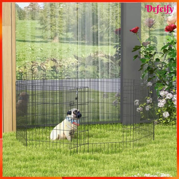 Parc enclos modulable pour animaux - AKOZON - 8851 - Noir - 8 panneaux octogonal - 76 x 61 cm