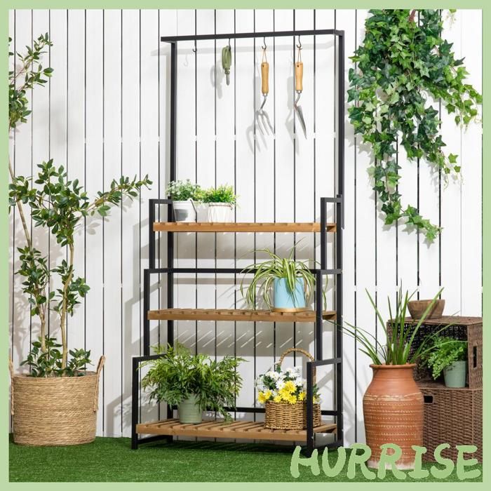 Cocosity Porte Plante Suspendue En Bois 3 Niveaux + Barre Support Avec 4 Crochets Pour Pots Suspendus 80 X 36 X 174 Cm